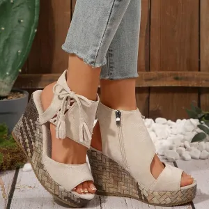High Wedge Sandals for Women,2025 Women's Wedge Sandals with Strap,Open Toe Platform High Heels Sandals,Wedges Tie Lace Up Cute Ankle Strap Sandals Dressy Shoes,Summer Orthopedic Sandals