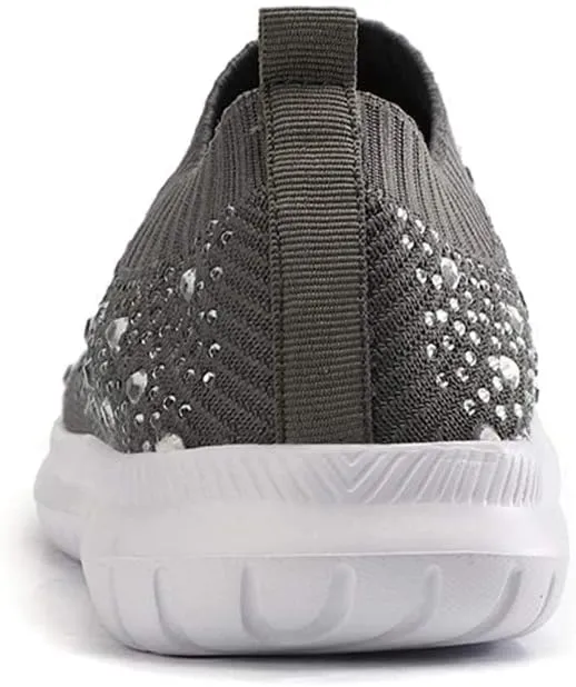 HINDOLA Women's Mesh Walking Shoes Rhinestone Glitter Slip On Ballroom Jazz Latin Dance Sock Sneakers Casual Shoes