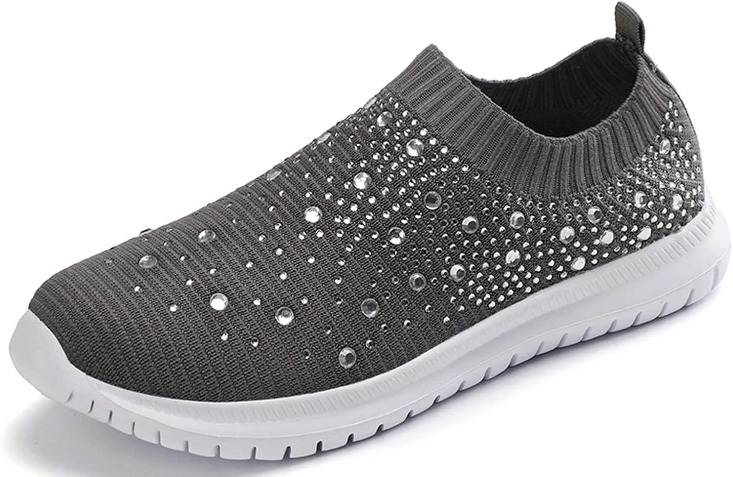 HINDOLA Women's Mesh Walking Shoes Rhinestone Glitter Slip On Ballroom Jazz Latin Dance Sock Sneakers Casual Shoes