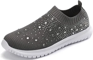 HINDOLA Women's Mesh Walking Shoes Rhinestone Glitter Slip On Ballroom Jazz Latin Dance Sock Sneakers Casual Shoes