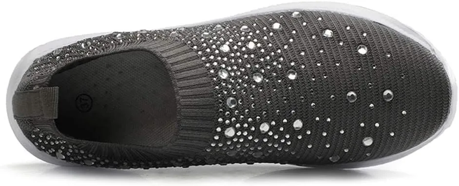 HINDOLA Women's Mesh Walking Shoes Rhinestone Glitter Slip On Ballroom Jazz Latin Dance Sock Sneakers Casual Shoes
