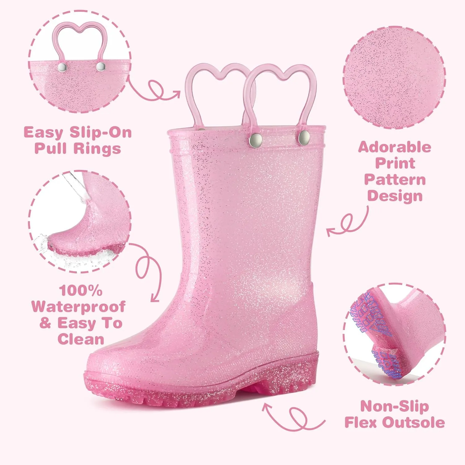 HISEA Kids Rain Boots for Boys Girls, Waterproof Lightweight Rain Boots Light Up by Steps for Water Beach Outdoor Playing (Toddler/Little Kid/Big Kid)