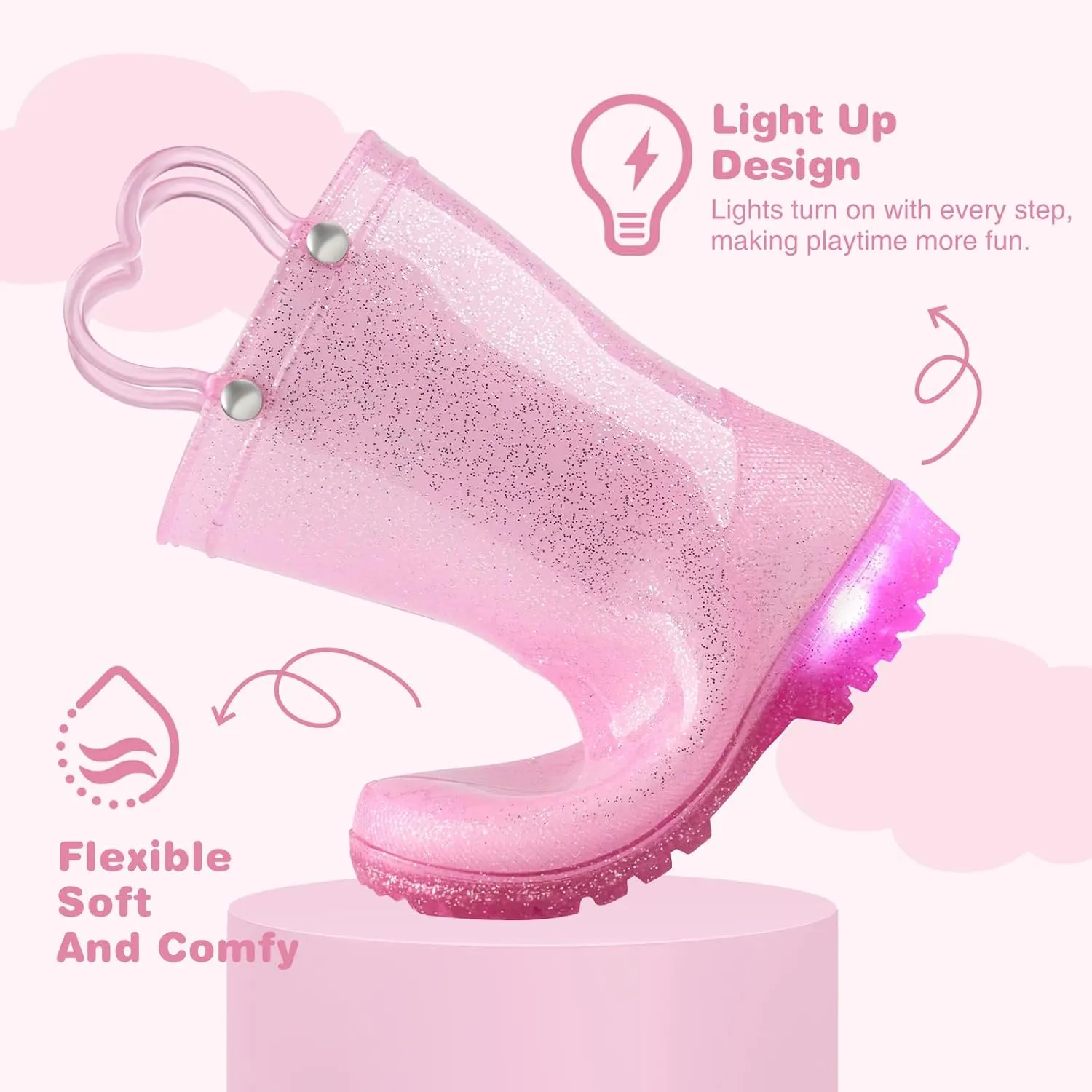 HISEA Kids Rain Boots for Boys Girls, Waterproof Lightweight Rain Boots Light Up by Steps for Water Beach Outdoor Playing (Toddler/Little Kid/Big Kid)