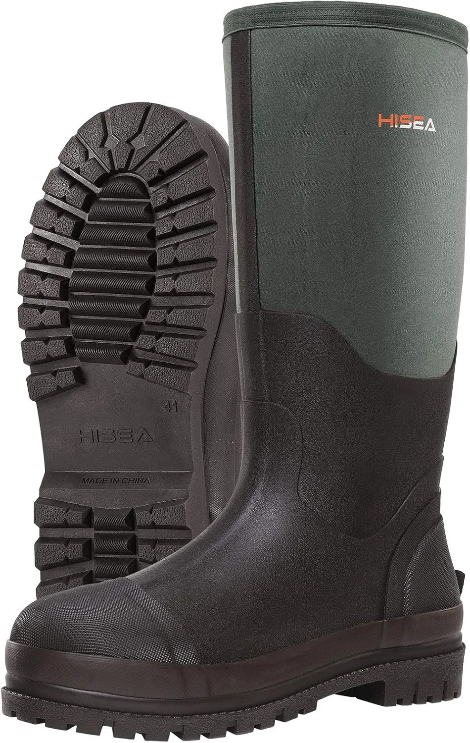 HISEA Men's Rubber Neoprene Rain Boots, Snow Boots - Tall Warm Waterproof Mens Winter Boots Durable Slip Resistant Boots for Men Outdoor Working, Hunting, Fishing