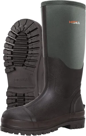 HISEA Men's Rubber Neoprene Rain Boots, Snow Boots - Tall Warm Waterproof Mens Winter Boots Durable Slip Resistant Boots for Men Outdoor Working, Hunting, Fishing