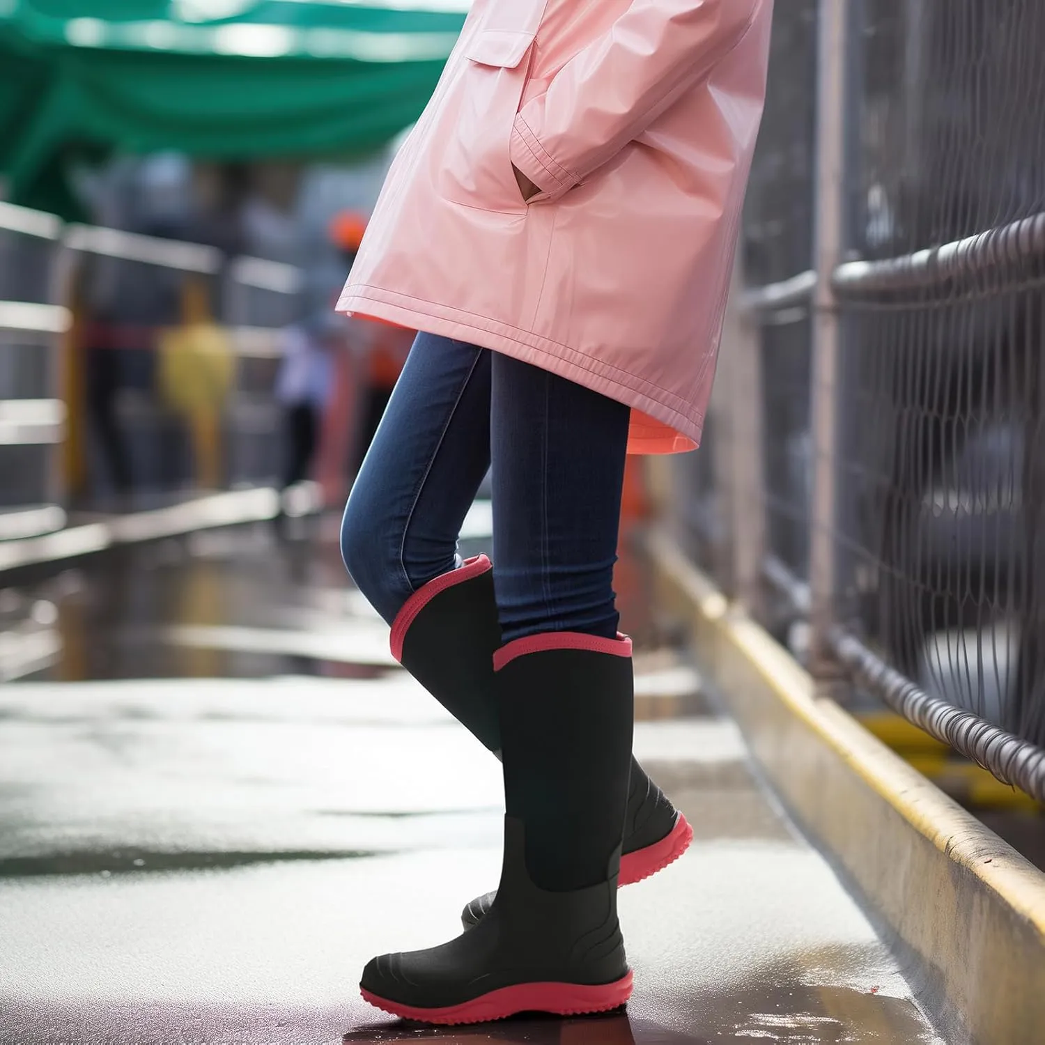 HISEA Women's Neoprene Tall Rain Boots Waterproof Garden Boots Wellington Rubber Boots