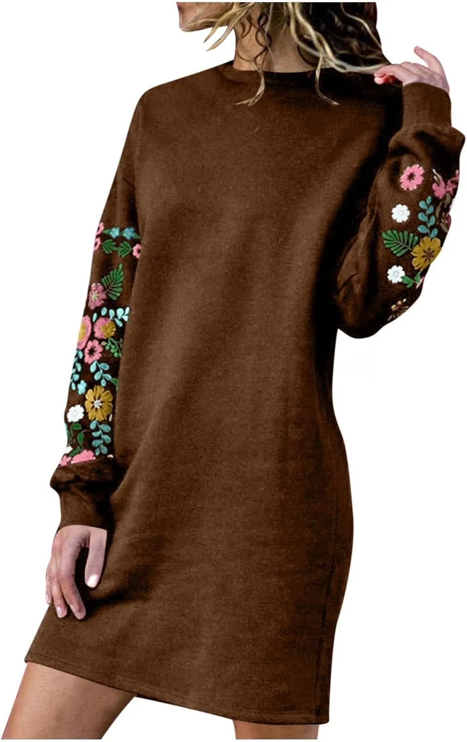 Holiday Party Dresses for Women 2024 Winter Fall Long Sleeve Crewneck Sweatshirt Dress Casual Aztec Ethnic Mini Dress