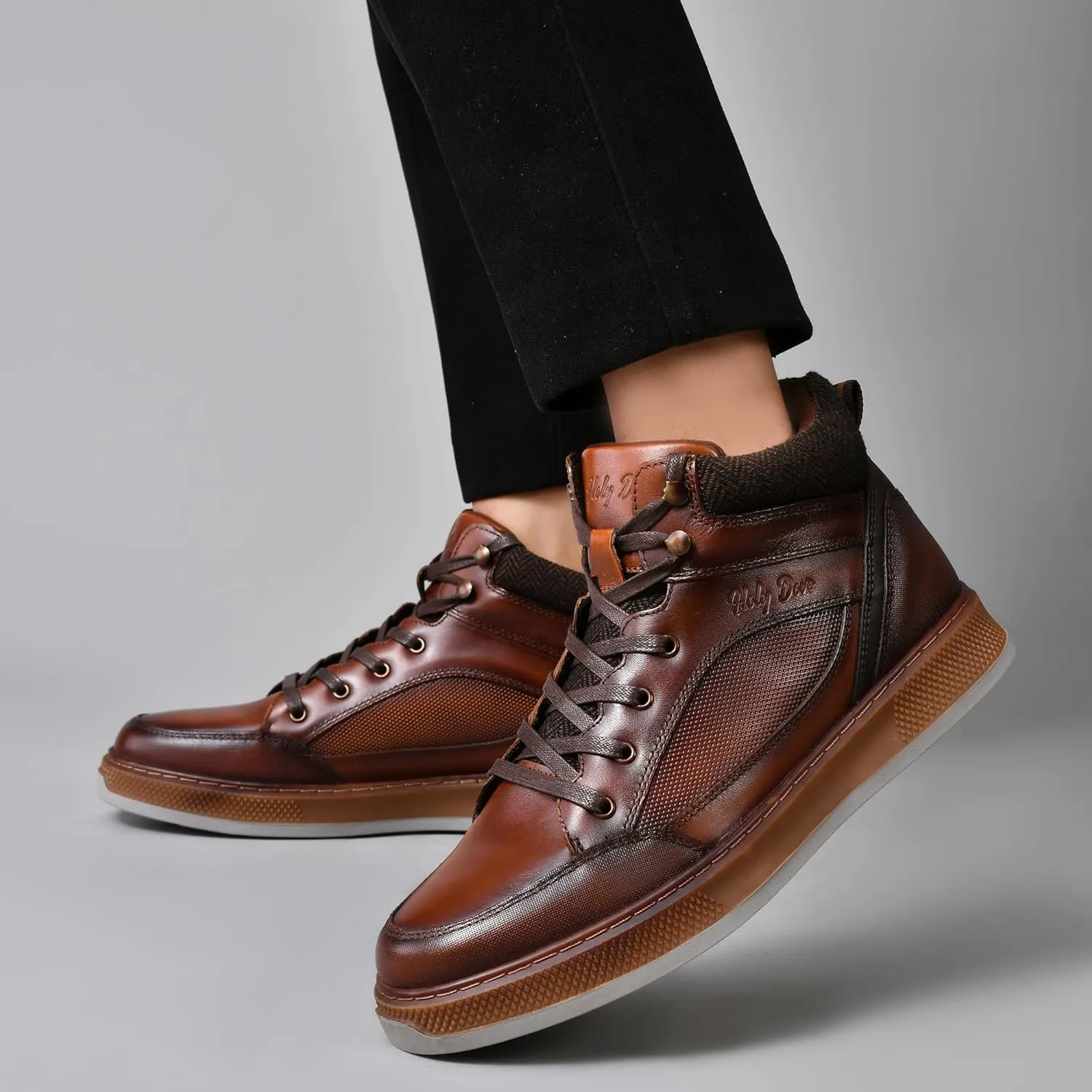 Holy dove Mens Oxford Leather Dress Boots Cap Toe Side Zip Fashion Mid Top Chukka Ankle Boots for Men