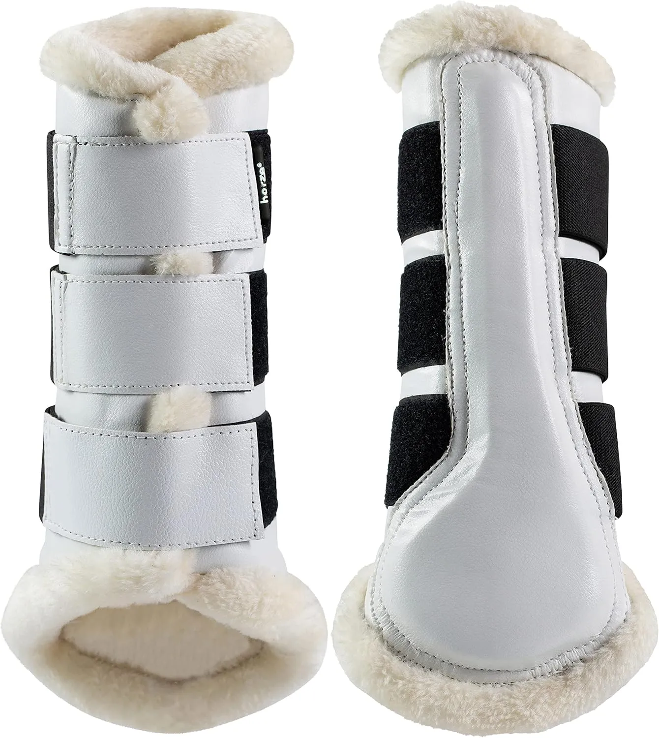 HORZE Wilton Faux Fur Brushing Boots - White - S