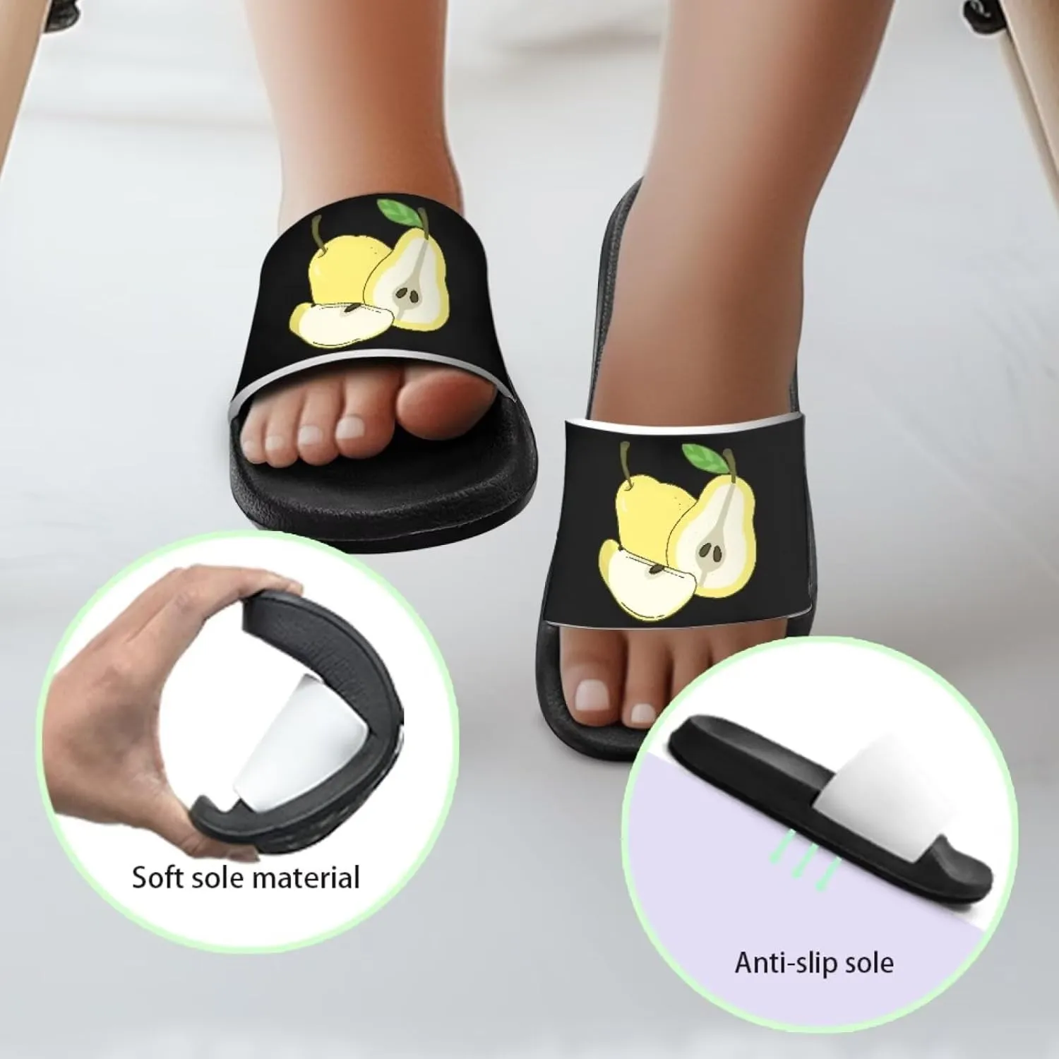 Howilath Fruit Print Slides for Girls Casual Summer Sandals Non-Slip Open Toe Pillow Slippers for Daily Walking Traveling