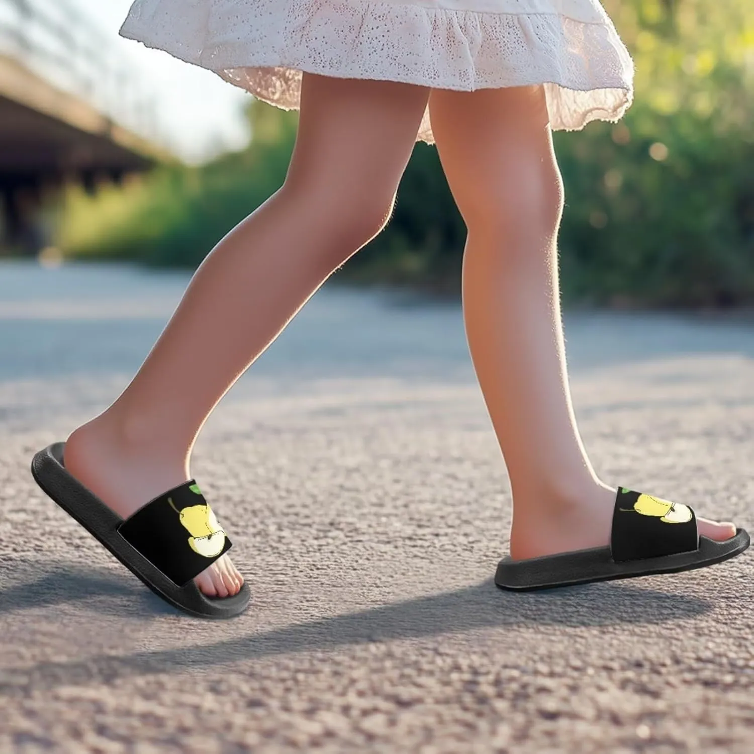Howilath Fruit Print Slides for Girls Casual Summer Sandals Non-Slip Open Toe Pillow Slippers for Daily Walking Traveling