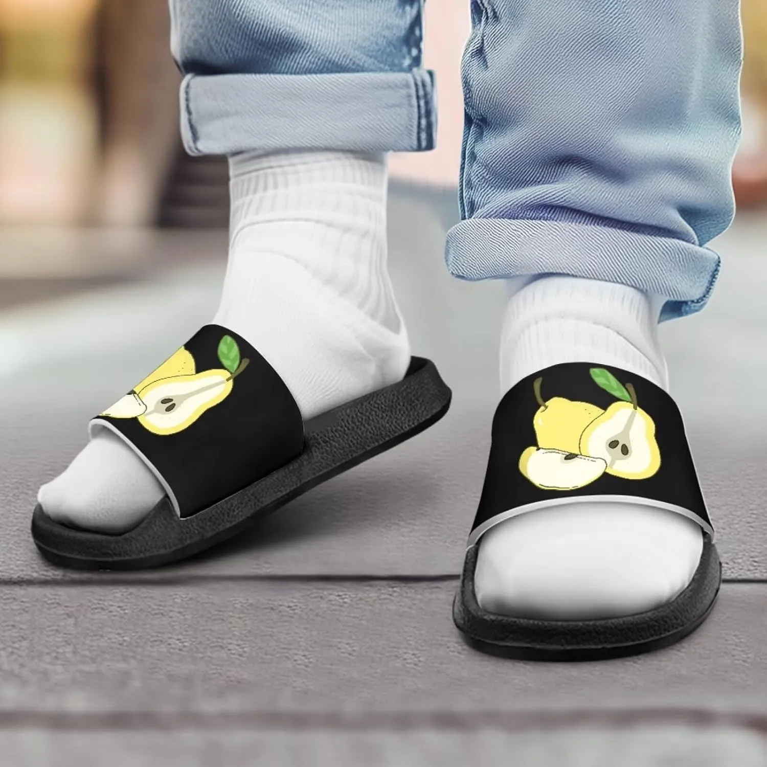 Howilath Fruit Print Slides for Girls Casual Summer Sandals Non-Slip Open Toe Pillow Slippers for Daily Walking Traveling