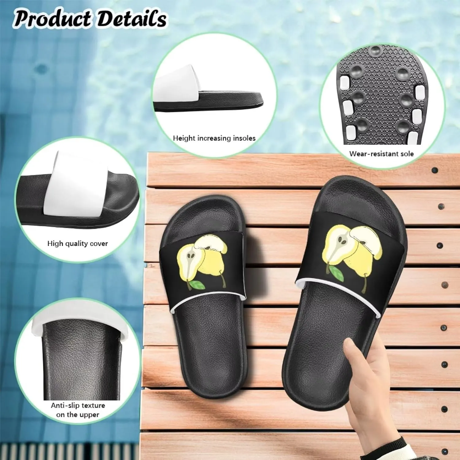 Howilath Fruit Print Slides for Girls Casual Summer Sandals Non-Slip Open Toe Pillow Slippers for Daily Walking Traveling