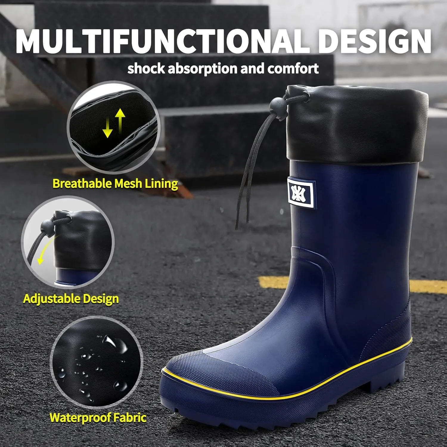 HSBDNZQ Rain Boots for Men, Waterproof Mens Rubber Boots with PVC Unique Design, Comfort Lightweight Work Mud Boots, Resistant Durable Slip Garden Boots for Farming Gardening Fishing
