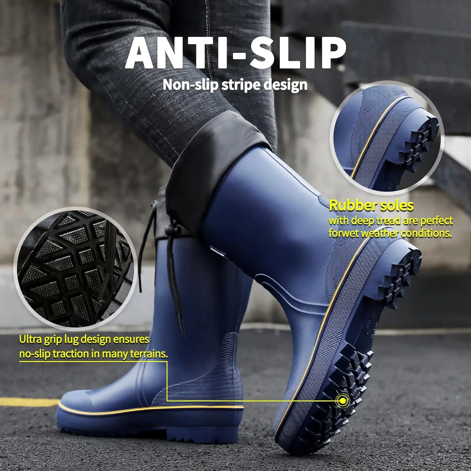 HSBDNZQ Rain Boots for Men, Waterproof Mens Rubber Boots with PVC Unique Design, Comfort Lightweight Work Mud Boots, Resistant Durable Slip Garden Boots for Farming Gardening Fishing