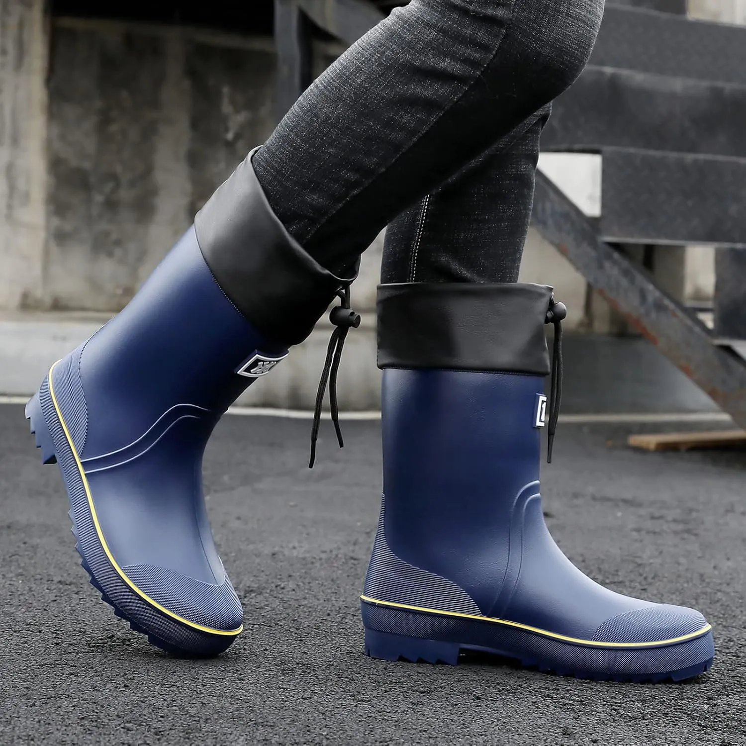 HSBDNZQ Rain Boots for Men, Waterproof Mens Rubber Boots with PVC Unique Design, Comfort Lightweight Work Mud Boots, Resistant Durable Slip Garden Boots for Farming Gardening Fishing