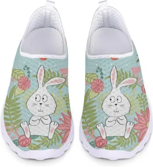 HUIACONG Easter Rabbit Shoes for Women Slip On Sneakers Leaves Floral Athletic Walking Shoes Teen Girls Jogging Dance Trainers Size 7 Tennis Breathable Flat