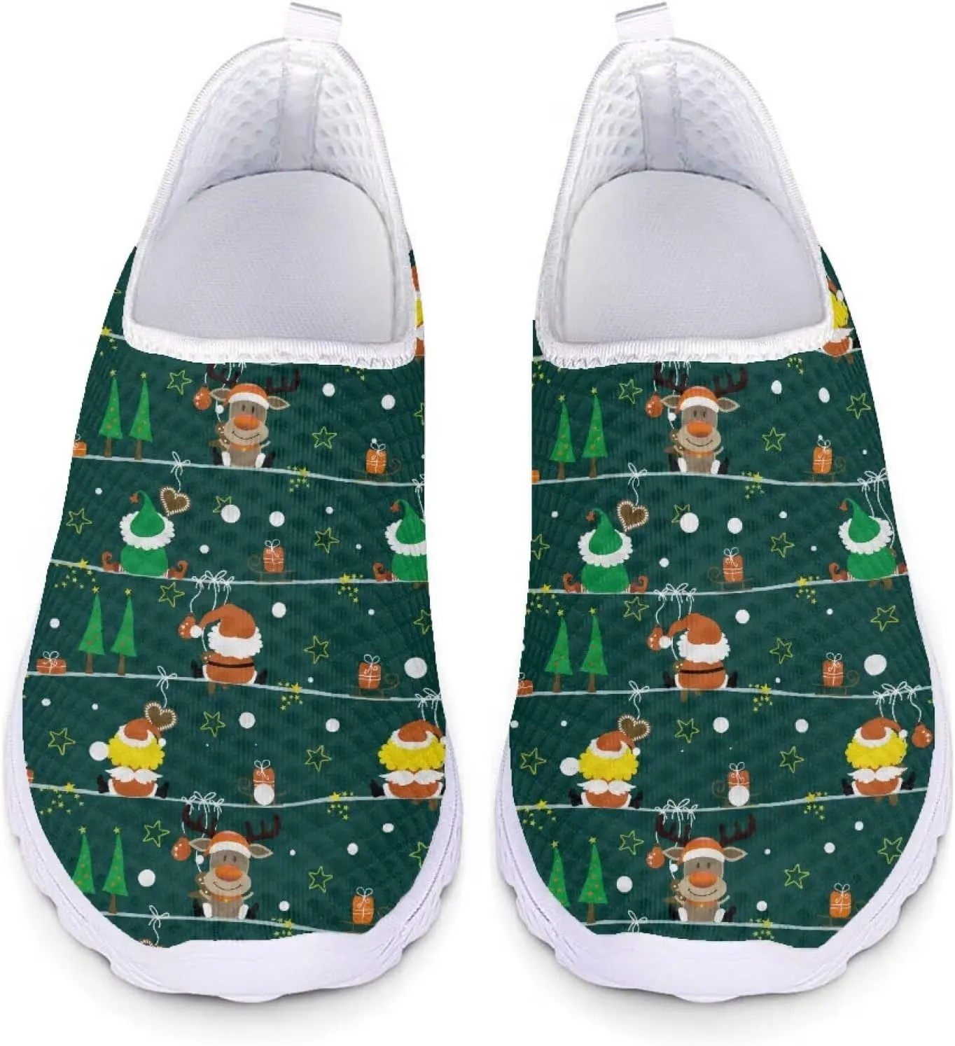 HUIACONG Elf Elk Stars Shoes Girl's Slip On Sneakers Women Walking Shoes for Teen Girls Xmas Gifts Active Trainers Size 6 Athletic Footwear for Jogging Walking Hiking Tennis Gym