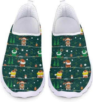HUIACONG Elf Elk Stars Shoes Girl's Slip On Sneakers Women Walking Shoes for Teen Girls Xmas Gifts Active Trainers Size 6 Athletic Footwear for Jogging Walking Hiking Tennis Gym