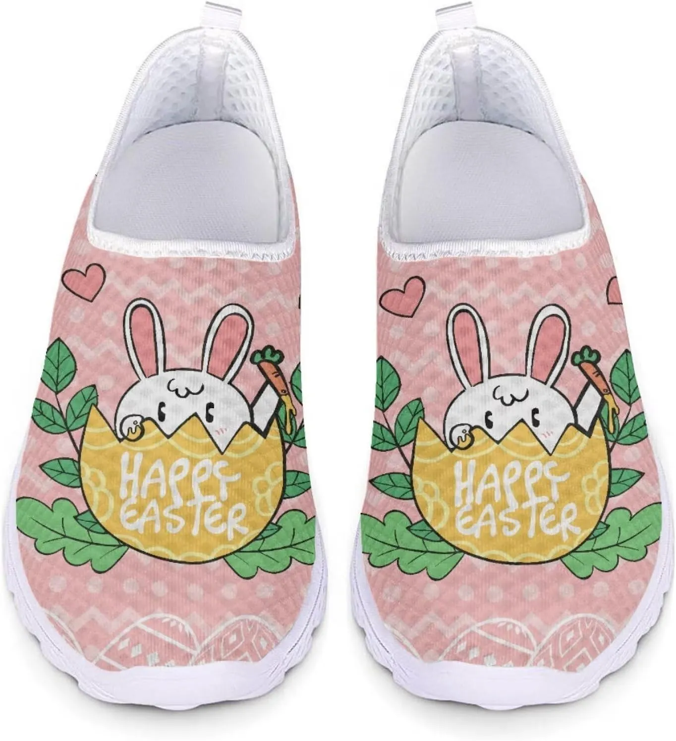 HUIACONG Happy Easter Rabbit Egg Shoes for Women Slip On Sneakers Pink Teen Girls Walking Shoes Size 8 Summer Footwear Casual Running Jogging Tennis Trainers for Yoga Dance Fitness