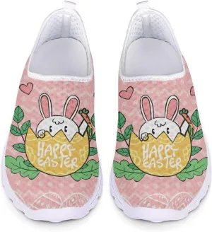 HUIACONG Happy Easter Rabbit Egg Shoes for Women Slip On Sneakers Pink Teen Girls Walking Shoes Size 8.5 Summer Footwear Casual Running Jogging Tennis Trainers for Yoga Dance Fitness