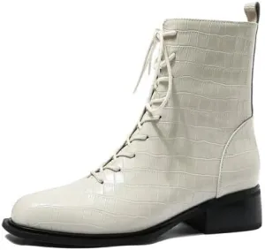 iadore Women's Ankle Boots Fashion Crocodile Pattern Round Toe Chunky Heel Lace-up Boots Autumn and Winter Outdoor Hiking Boots 5-12 US