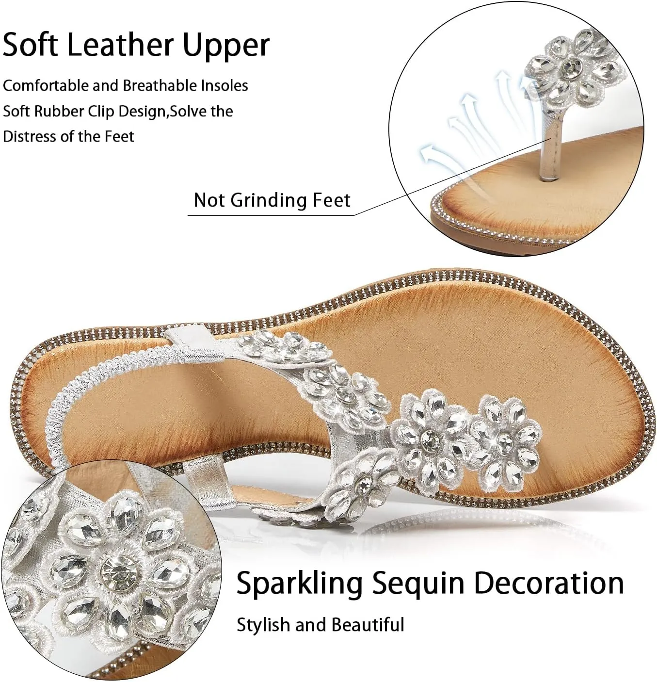 iCKER Women Sandals Rhinestone Dressy Casual Summer flat flip flops Comfortable Sandals