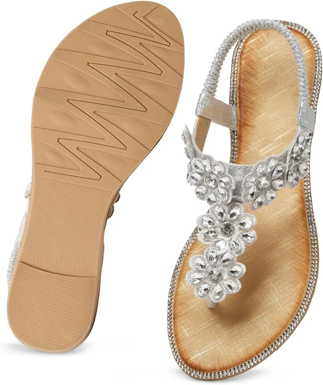 iCKER Women Sandals Rhinestone Dressy Casual Summer flat flip flops Comfortable Sandals