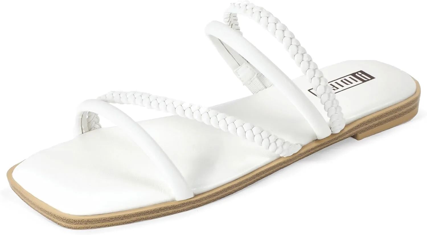 IDIFU Womens Braided Strappy Flat Sandals Square Open Toe Slide Sandals Slip On Slingback Dress Sandals Summer Beach Casual Ladies Comfortable Dressy Cute Trendy Sandals