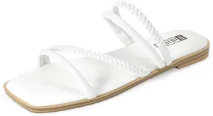 IDIFU Womens Braided Strappy Flat Sandals Square Open Toe Slide Sandals Slip On Slingback Dress Sandals Summer Beach Casual Ladies Comfortable Dressy Cute Trendy Sandals