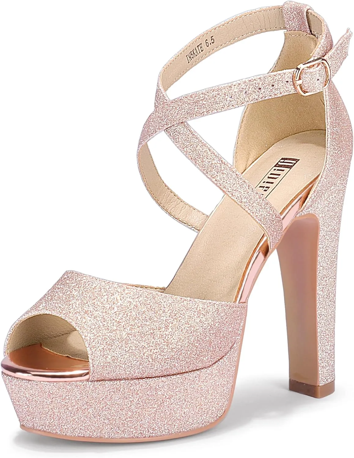 IDIFU Women's Platform Chunky High Heels Dress Sandals Peep Toe Ankle Strap Wedding Party Evening Shoes for Women Bride