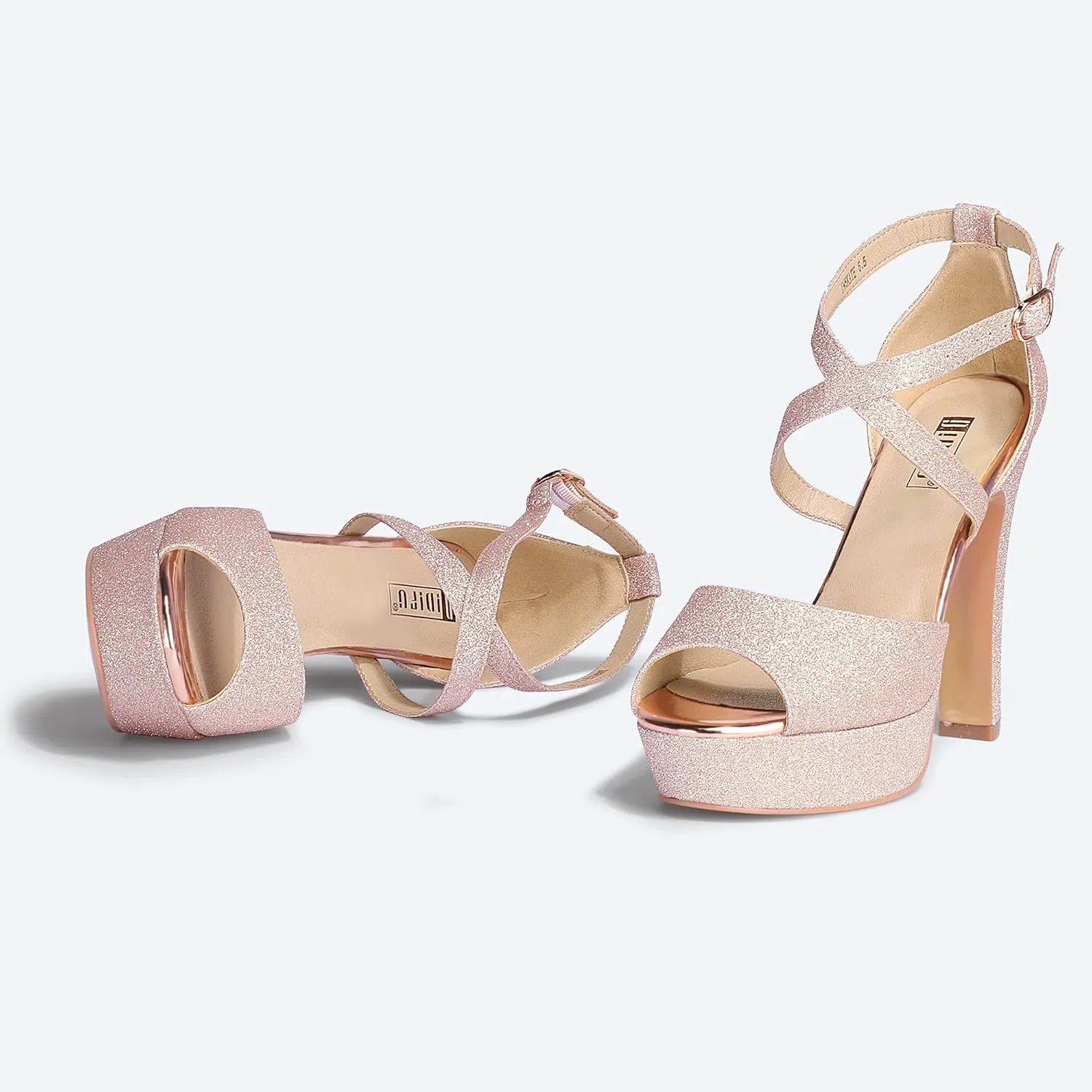 IDIFU Women's Platform Chunky High Heels Dress Sandals Peep Toe Ankle Strap Wedding Party Evening Shoes for Women Bride