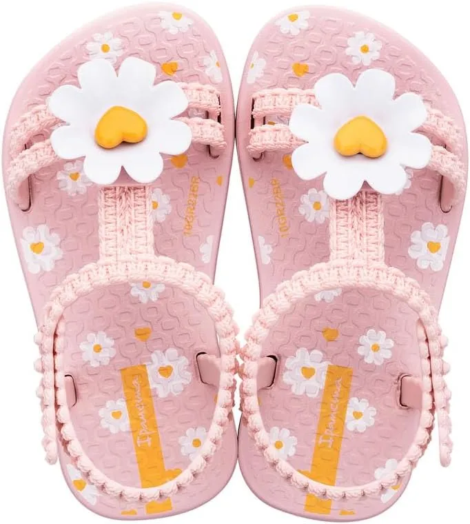 Ipanema Daisy Baby Sandals - Open-Toe Sandals for Toddlers, Adjustable, Crocheted Straps & Flower Embellishment, Easy On Off, Easy to Clean, Comfy, Breathable, Lightweight,