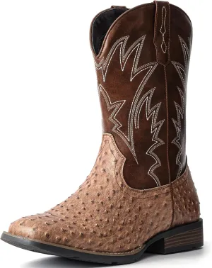 IUV Cowboy Boots For Men Western Ostrich Wide Durable Fashionable Embroidered Pull On Slip Resistant Assorted Colors Boots