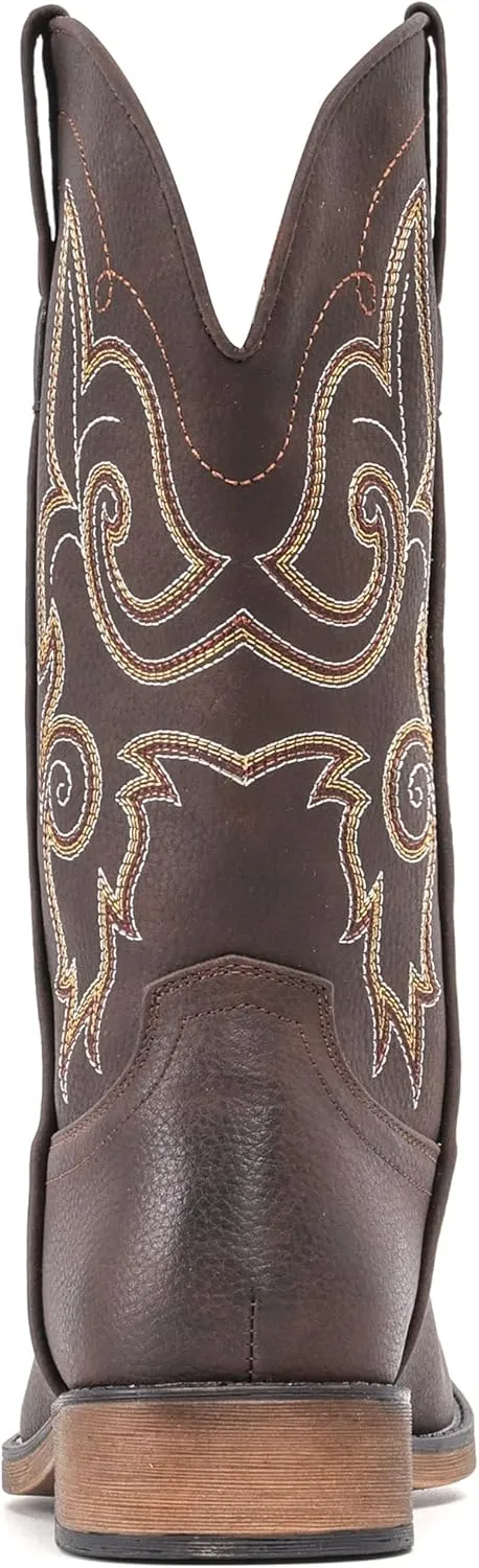 IUV Cowboy Boots For Women Square Toe Western Boots Mid Calf Cowgirl Boots Pull On Fashion Embroidered Cowboy Boots