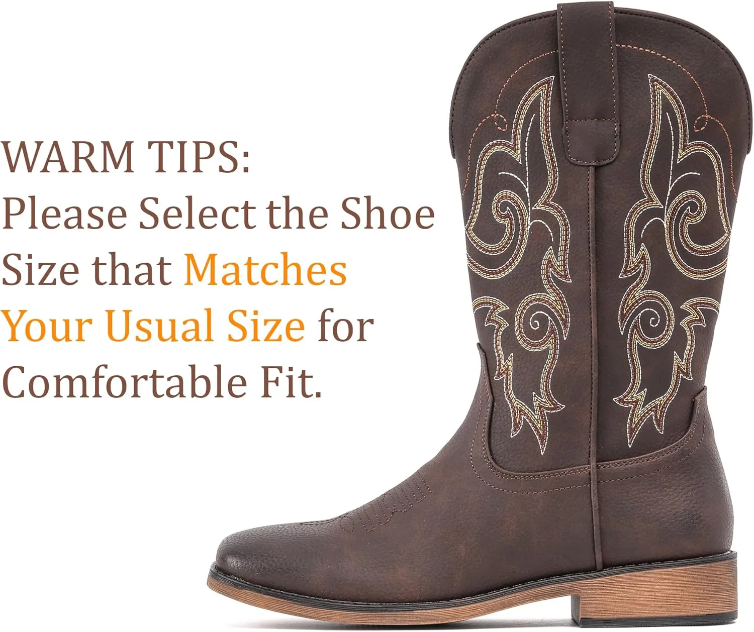 IUV Cowboy Boots For Women Square Toe Western Boots Mid Calf Cowgirl Boots Pull On Fashion Embroidered Cowboy Boots