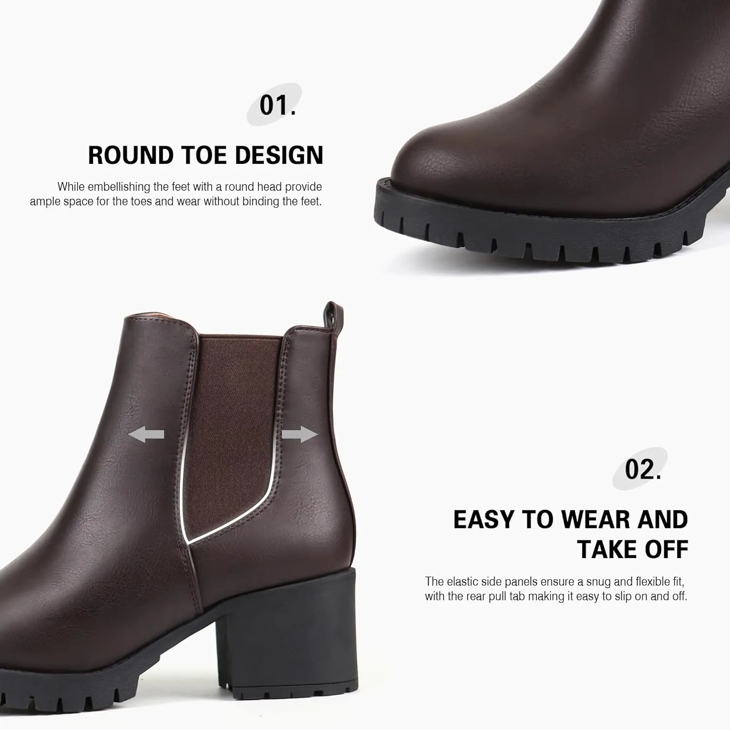 JABASIC Women Chelsea Ankle Boots Low Chunky Heel Platform Elastic Slip-on Booties