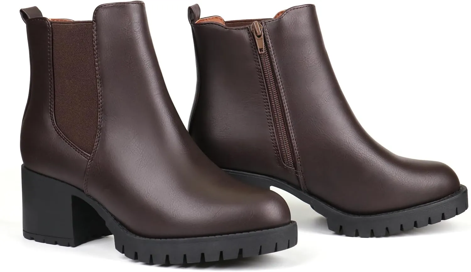 JABASIC Women Chelsea Ankle Boots Low Chunky Heel Platform Elastic Slip-on Booties