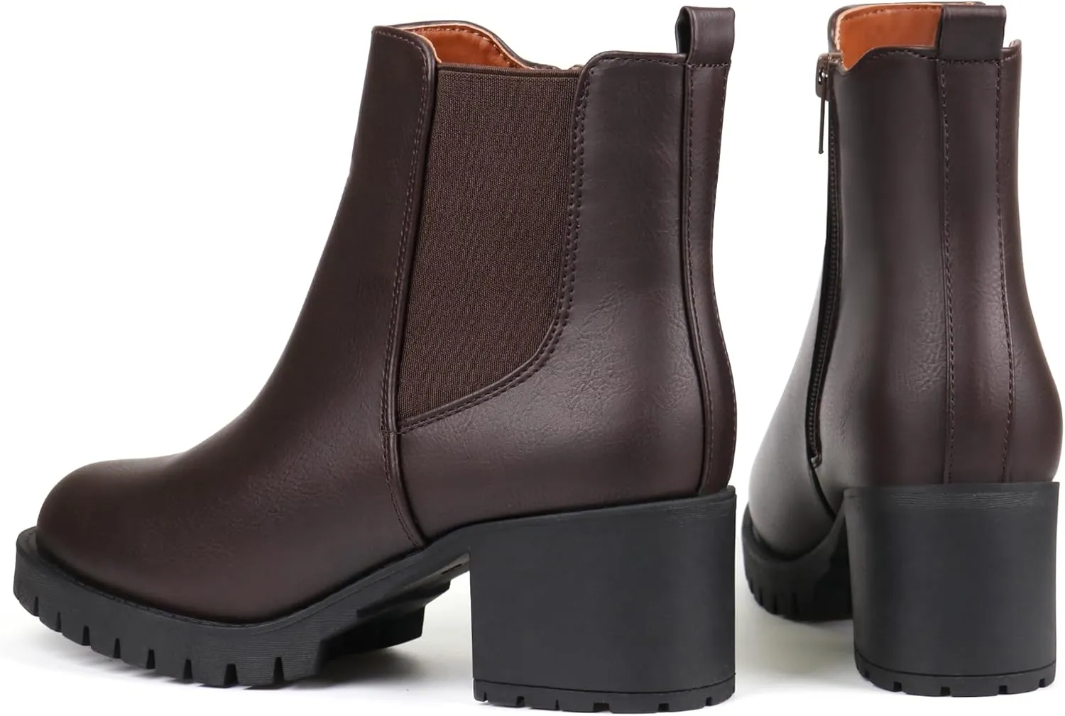 JABASIC Women Chelsea Ankle Boots Low Chunky Heel Platform Elastic Slip-on Booties
