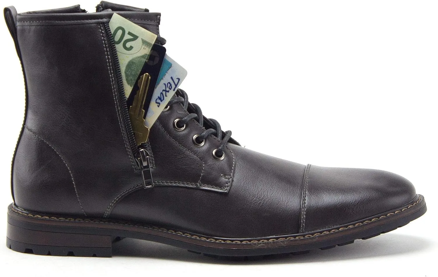 Jazamé Men's Stealth Distressed Secret Pocket Storage Military Combat Dress Boots