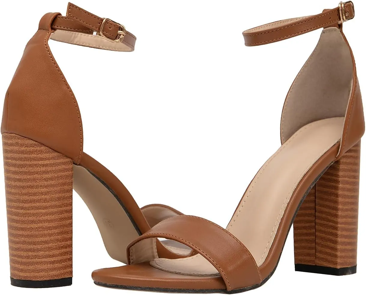 Jeesay Women's Block High Heeled Sandals Sexy Ankle Strap Open Toe Grain Heels Party Summer Dress Shoes