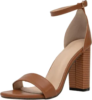 Jeesay Women's Block High Heeled Sandals Sexy Ankle Strap Open Toe Grain Heels Party Summer Dress Shoes