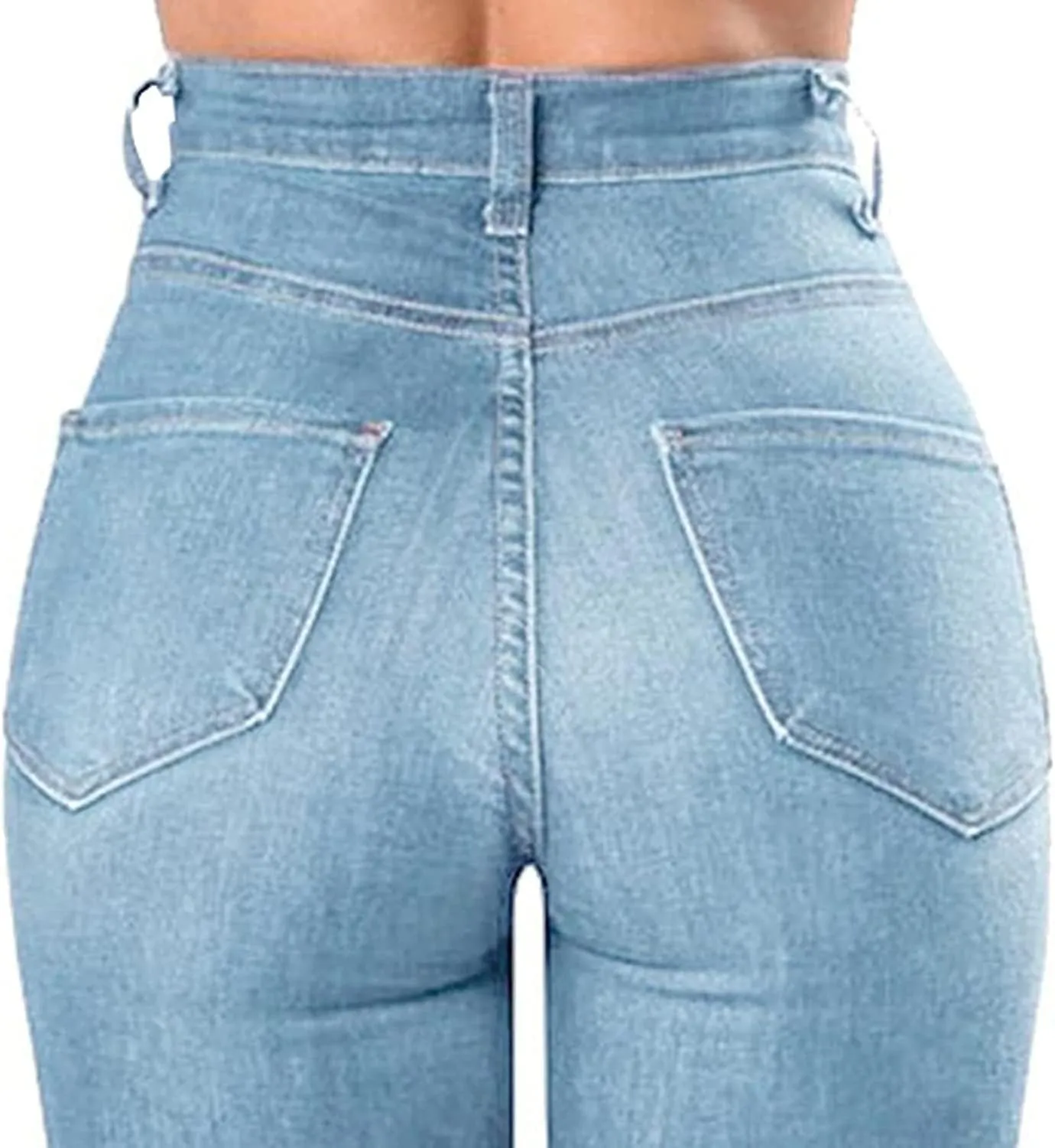 JEKE-DG Women's High Waist Plus Size Destroyed Jeans Slim Skinny Ripped Trousers Stretch Denim Pants