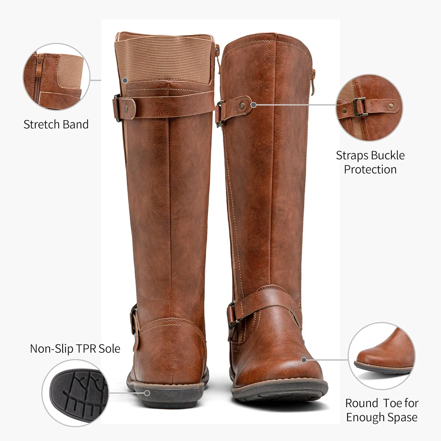 Jeossy Women's 9656 Knee-High Boots Fashion Riding Boots with Buckle
