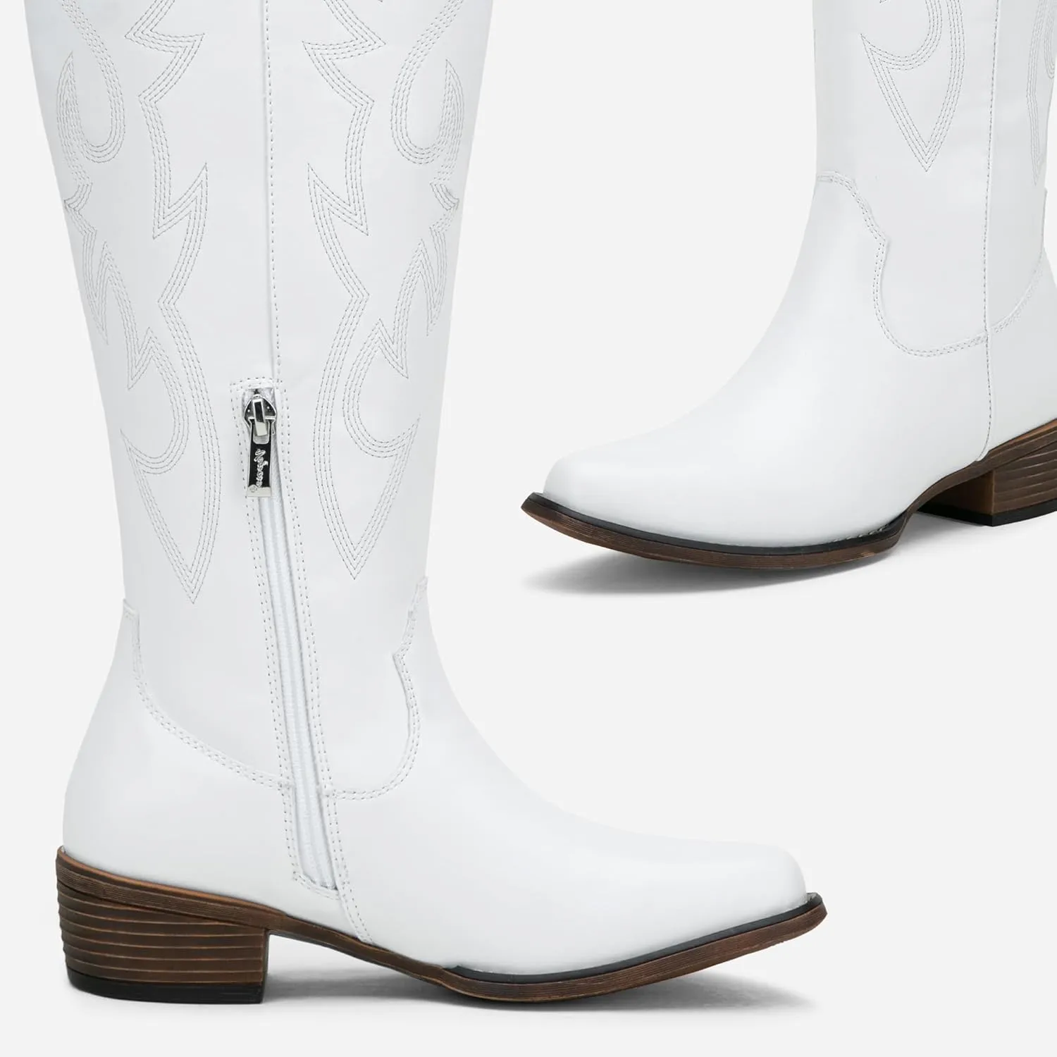 Jeossy Women's Cowboy Boots Embroided Western Cowgirl Boots Square Toe Knee High Pull on Wide Calf Shoes with Inside Zipper