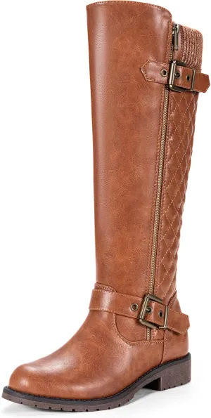 Jeossy Women's Knee High Riding Tall Boots, Comfortable with Metal Buckle and Zipper Boots with Wide Calf