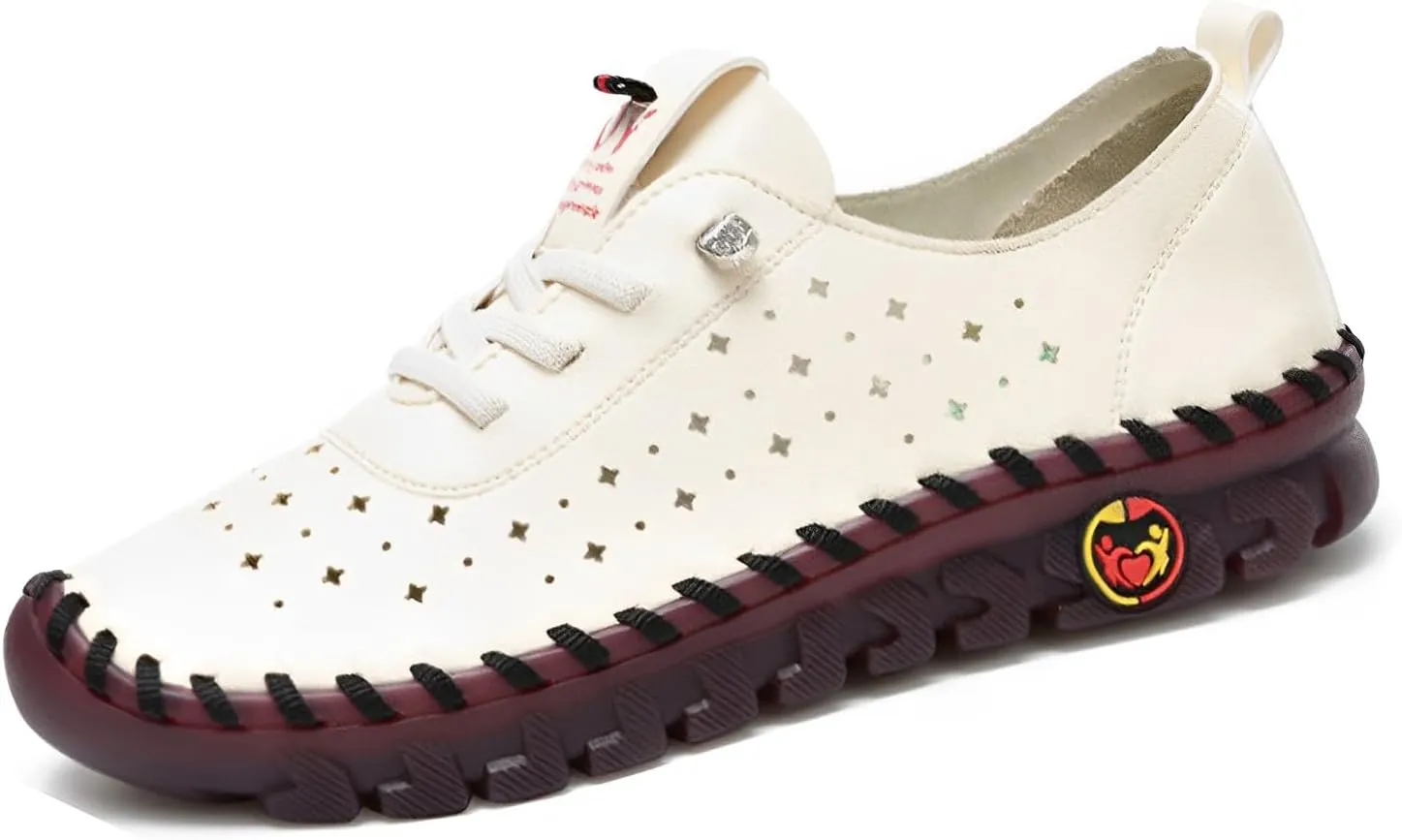 JishinGal Flat Shoes for Women Summer Breathable Walking Casual Shoes Round Roe Comfort Slip-on Loafers