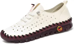 JishinGal Flat Shoes for Women Summer Breathable Walking Casual Shoes Round Roe Comfort Slip-on Loafers