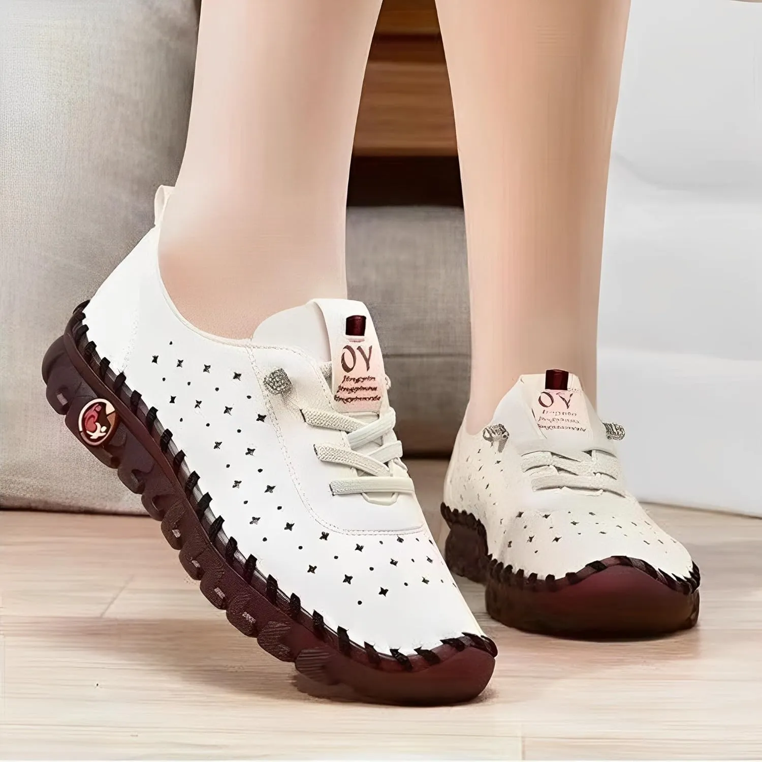 JishinGal Flat Shoes for Women Summer Breathable Walking Casual Shoes Round Roe Comfort Slip-on Loafers
