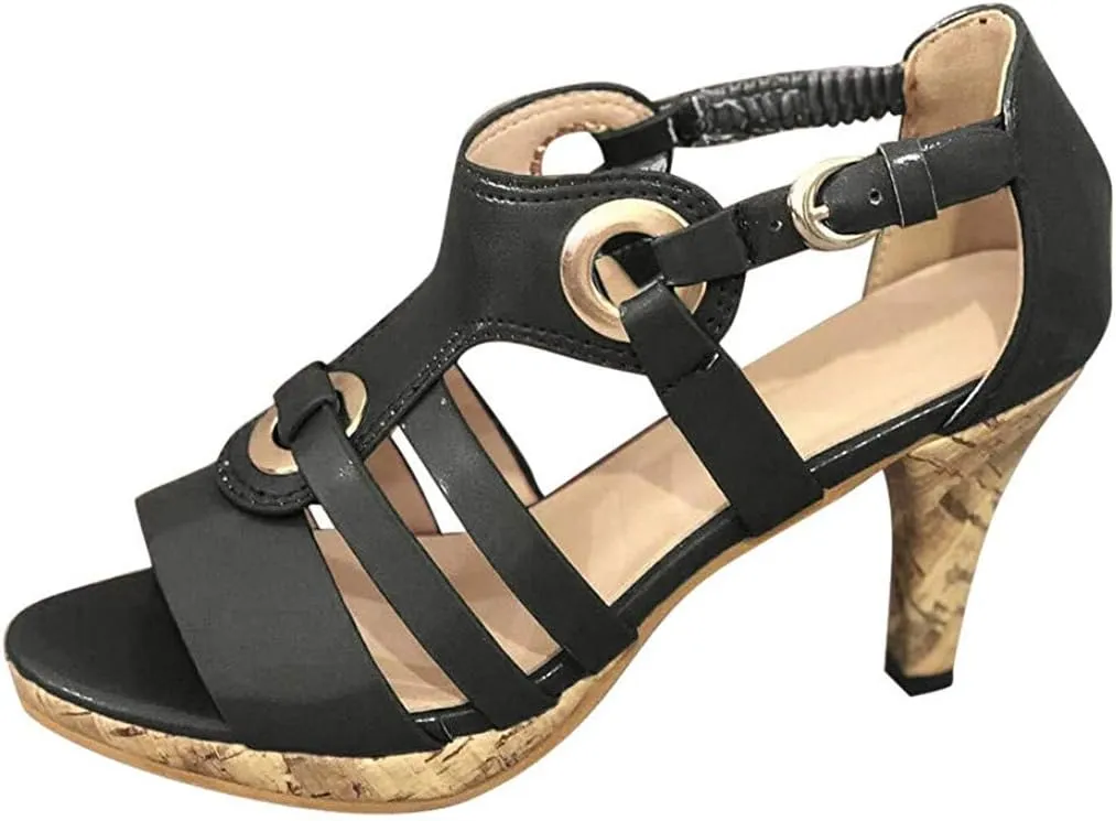JITUUE womens shoes high heel sandals for women Ladies Elegant Buckle Strap Ankle Peep Toe Sandals Roman Shoes